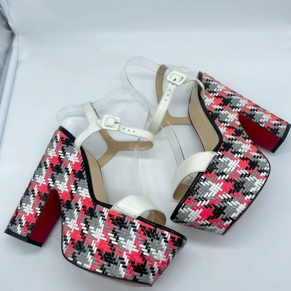 Christian Louboutin Rare bella platform sandal white leather strappy tweed 41